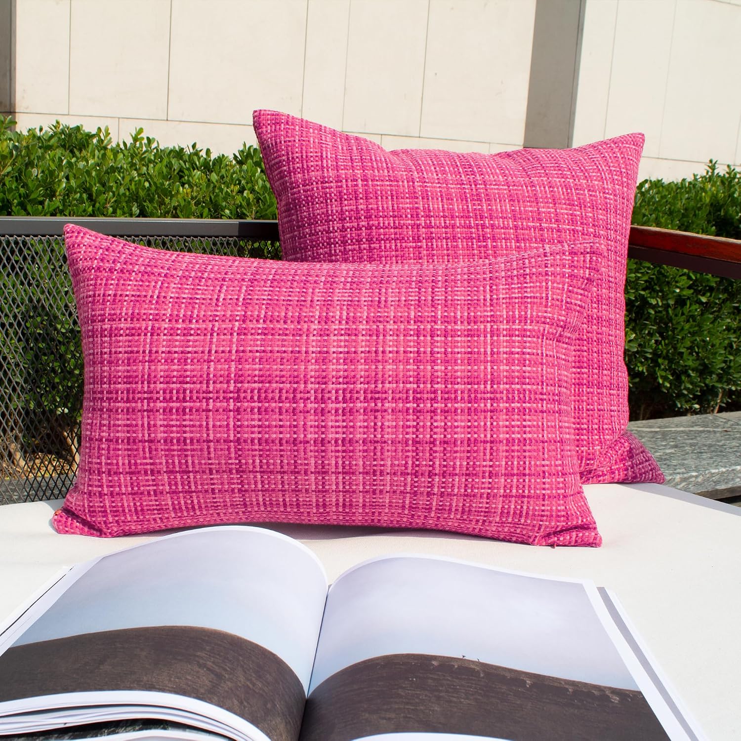 Kevin Textile Pack of 2 Decorative Outdoor Waterproof Throw Pillow Covers Lumbar Pillowcases Modern Cushion Cases for Patio Couch Bench…