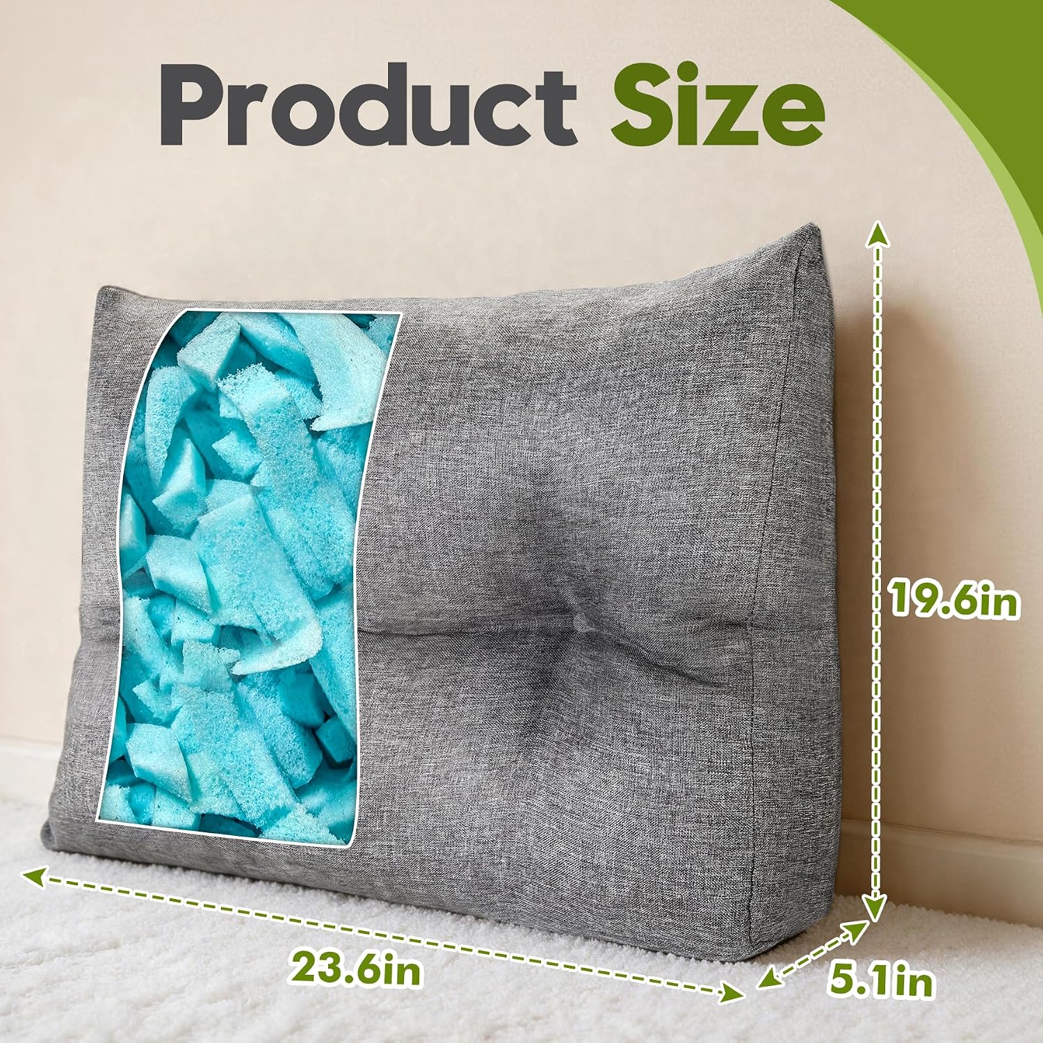 Back Cushion for Couch Wedge Lumbar Support Backrest Pillow with Shredded Foam Filled and Side Pocket Sofa Back Cushions for Sitting &…