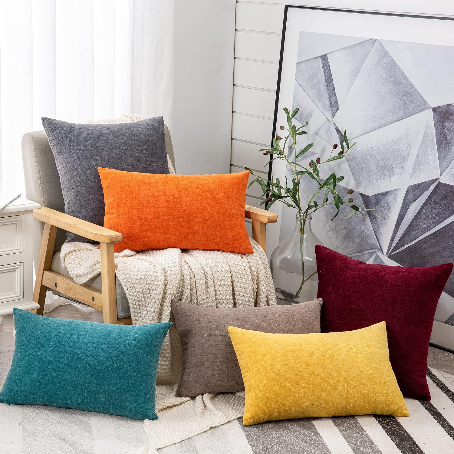 Gawamay Decorative Throw Pillow Covers 16x16 Inch Set of 2, Super Soft Chenille Square Pillows Farmhouse Fall Pillowcase for Living Room Be…