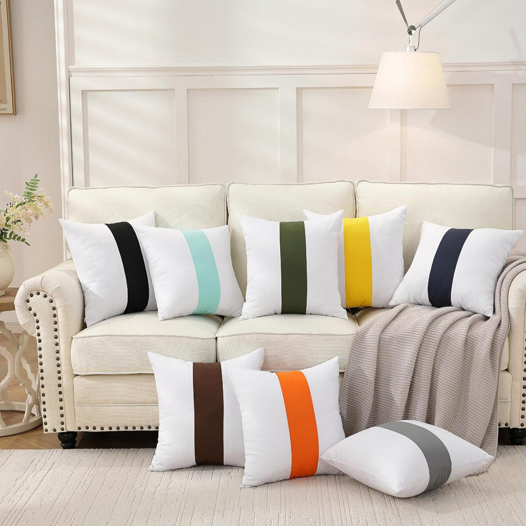 TAOSON Set of 2, 100% Cotton Canvas Patchwork Throw Pillow Covers 20x20 Inch Modern Olive Green Striped Pillow Cushion Covers Farmhouse…
