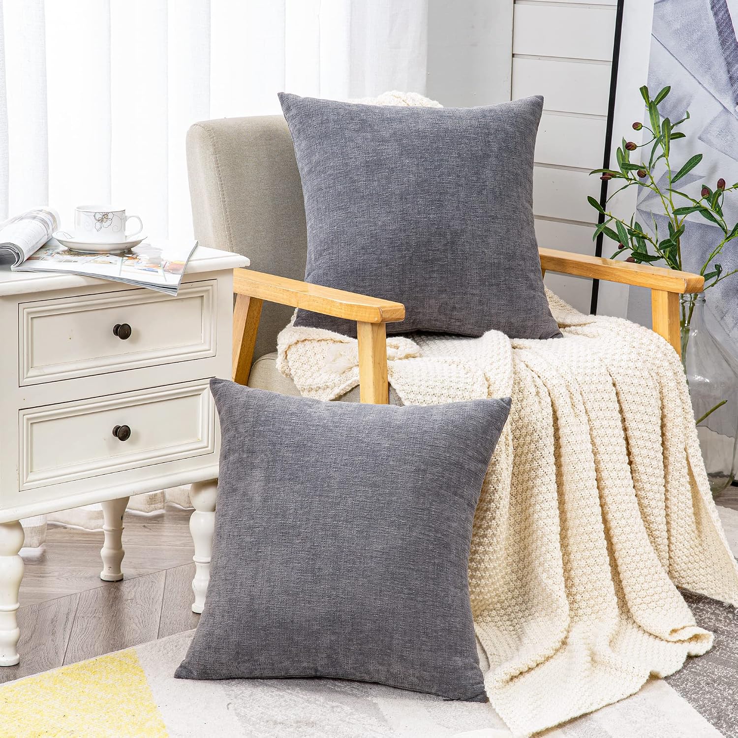 Gawamay Decorative Throw Pillow Covers 16x16 Inch Set of 2, Super Soft Chenille Square Pillows Farmhouse Fall Pillowcase for Living Room Be…