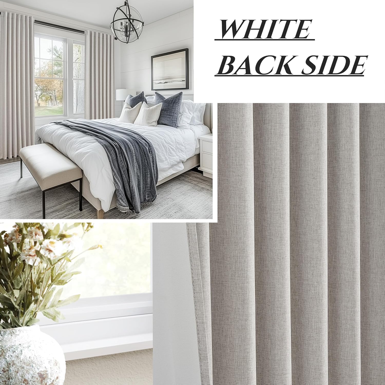 Qjmydeco Pleat Linen Blend Room Darkening Extra Long Curtains 120 Inch Length 2 Panels Set for Living Room, Natural Melange Grey for Bedroo…