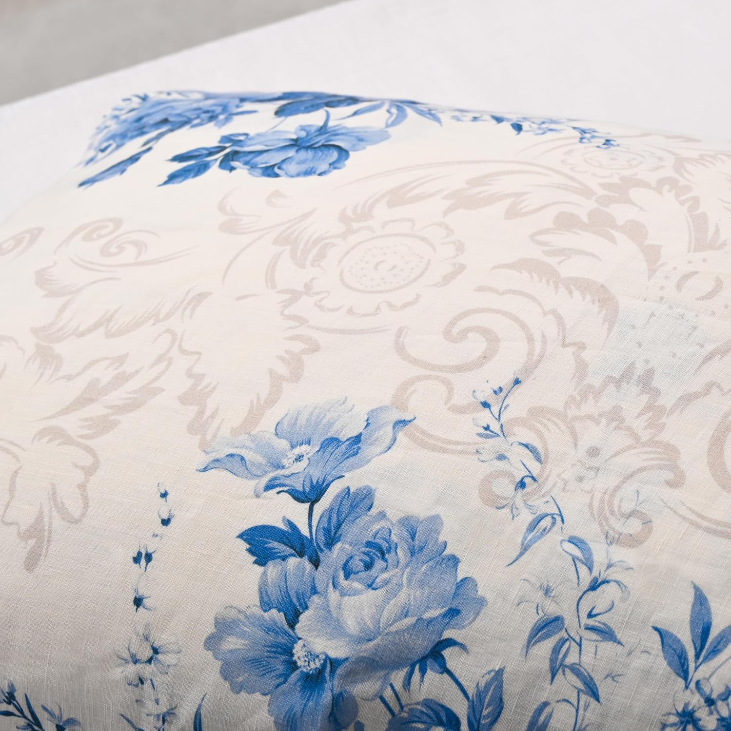 Chuffed 100% French Linen Pillow Cases Porcelain Bloom Print, Farmhouse Floral Stone Washed Pillow Shams with Envelope Closure Soft Breatha…