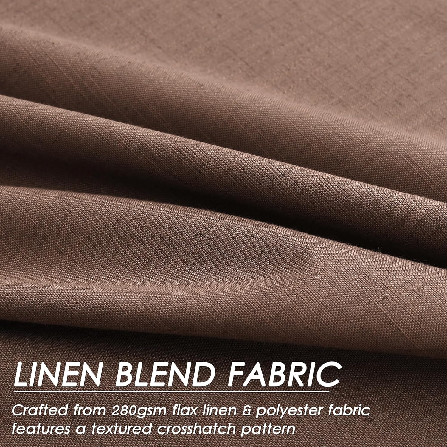 Nanspring Caramel Brown 100% Blackout Linen Curtains for Bedroom 96 Inches Long Back Tab Rod Pocket Thermal Insulated Vintage Black Black O…