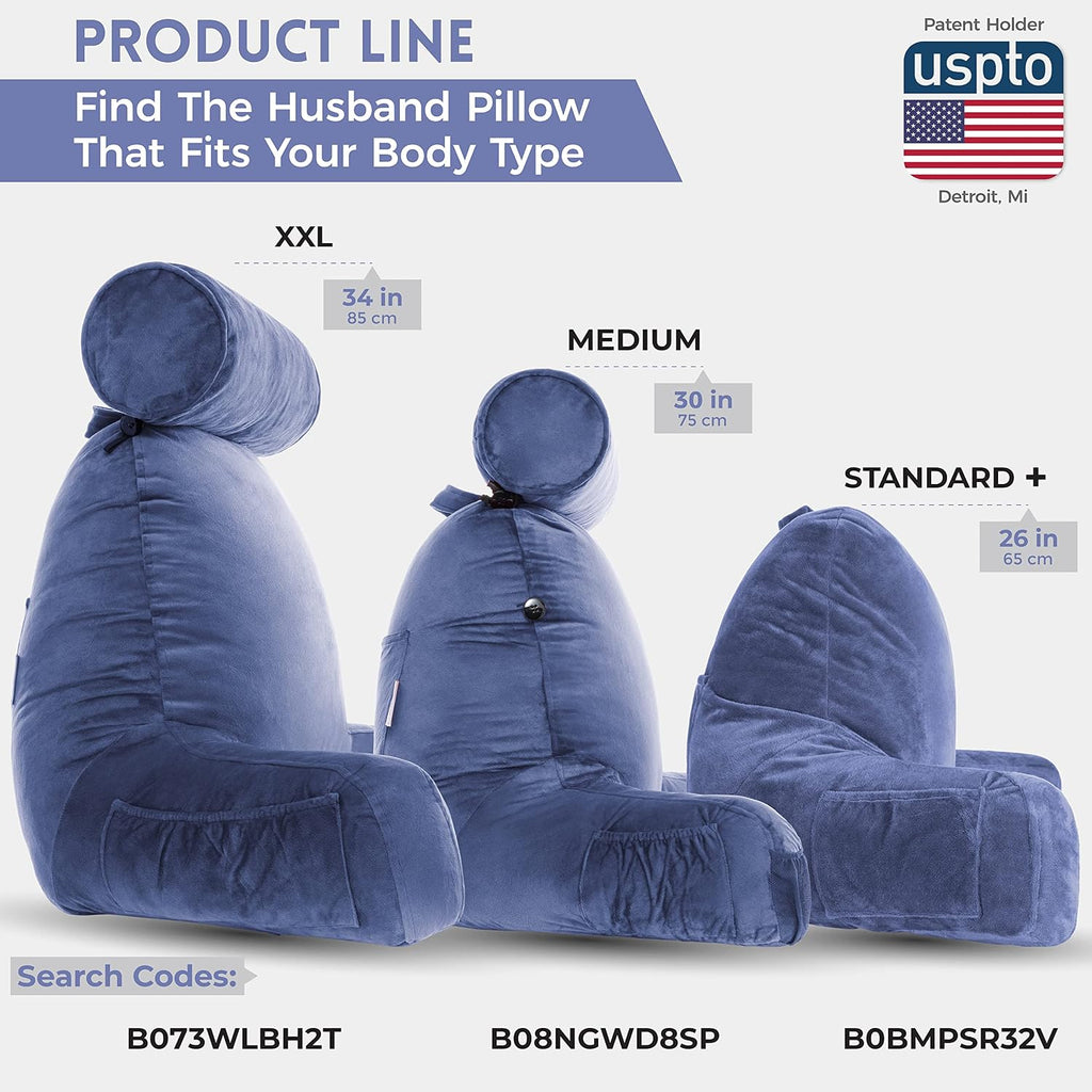 HusbandPillow Husband Pillow Medium Reading Pillow with Arms - 23" Backrest for Sitting Up in Bed - Firm Support Bed Rest Pillow for Adults…