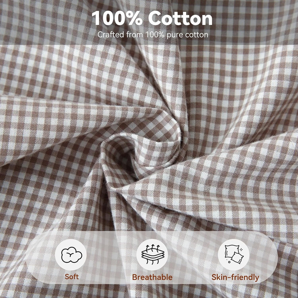 Jilboo Gingham Pillow Covers (2 Pack) - 18x18 Inches Brown/White Plaid, 100% Washed Cotton Vintage Ruffle Decorative Throw Pillowcases with…