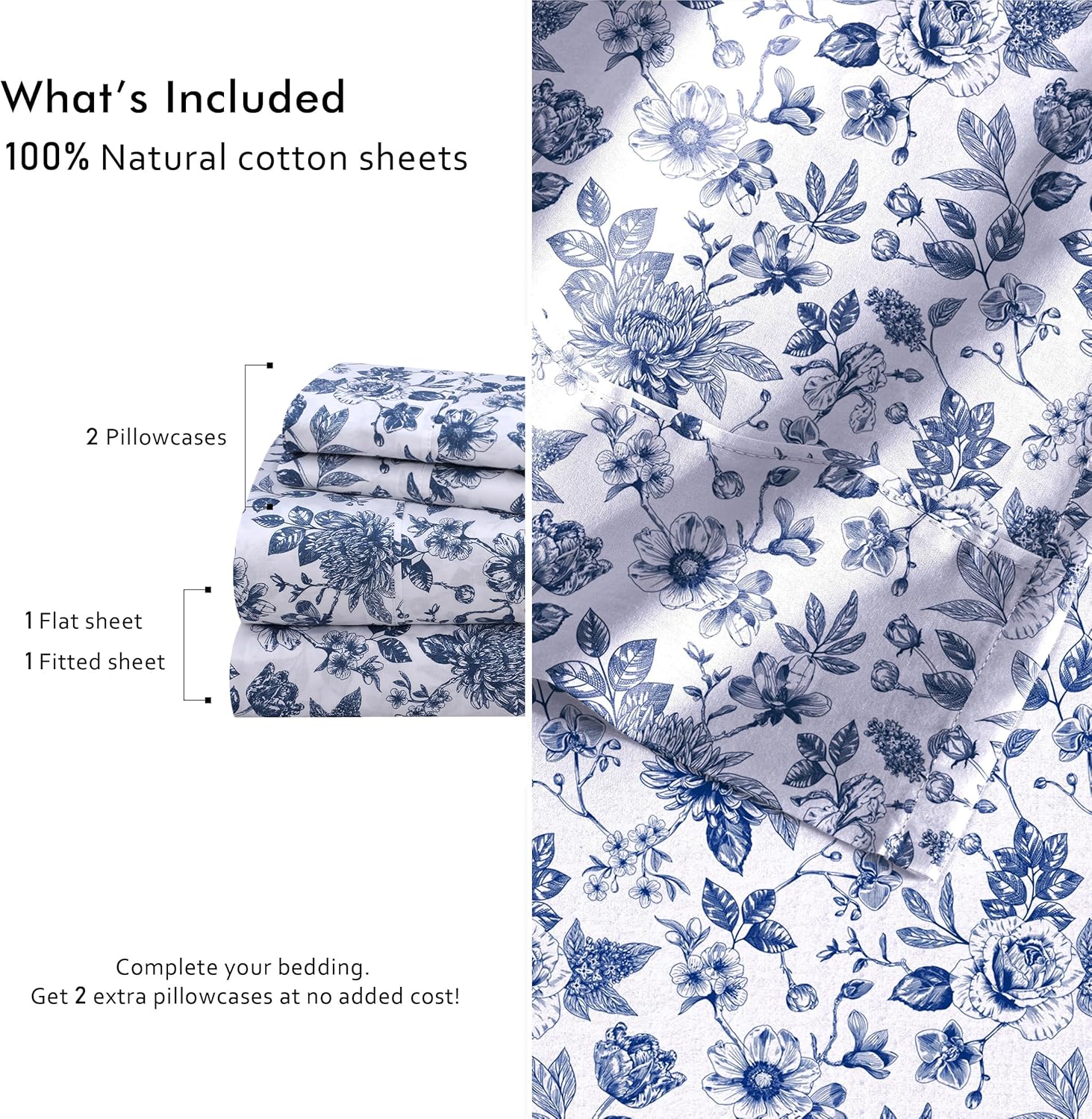 Ruvanti 4 Pcs Cotton Sheets - 100% Natural Cotton Soft, Lightweight & Breathable Crispy Percale Bed Sheets, Twin Sheets Set 16" Deep Pocket…