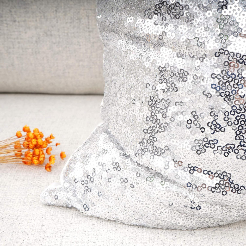 YOUR SMILE Pack of 2, New Luxury Series Silver Decorative Glitzy Sequin & Comfy Satin Solid Throw Pillow Cover Cushion Case for…