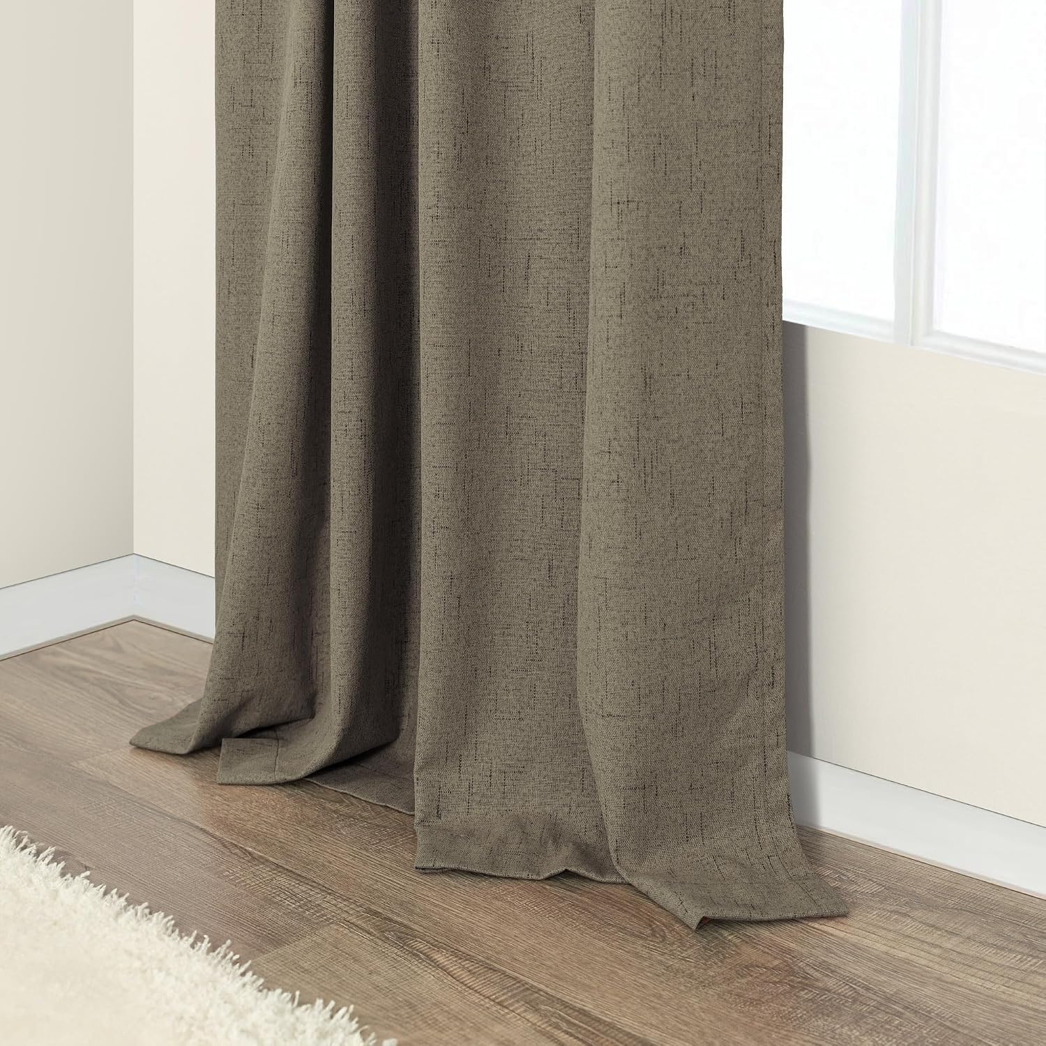 Pitalk Brown Extra Long Blackout Curtains 108 Inch Long 9ft Back Tab Pocket Light Brown Linen Textured Curtain Drape for Living Room Bedroo…