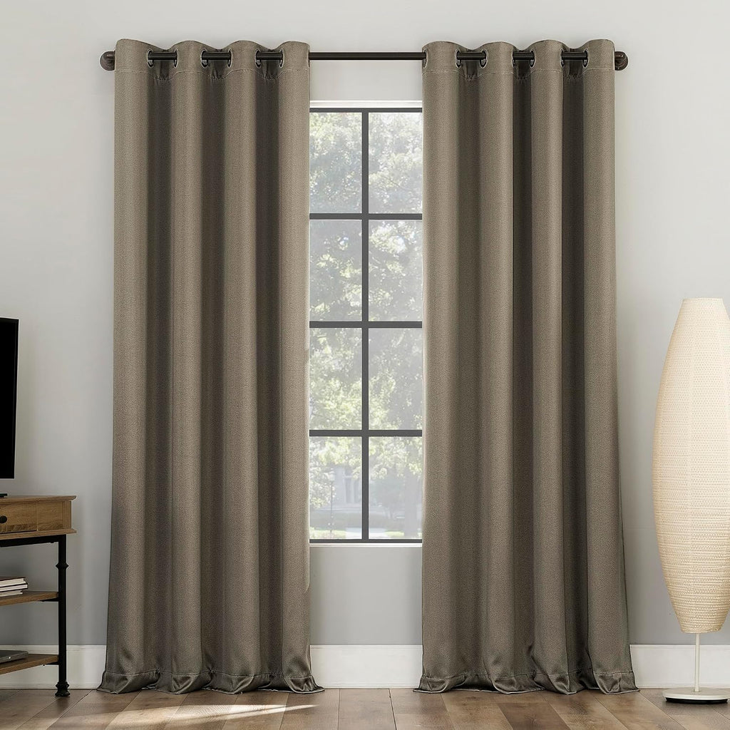 Sun Zero Nordic 2-Pack Theater Grade Noise Reducing Extreme 100% Blackout Grommet Curtain Panel Pair, 52" x 63, Mushroom Brown
