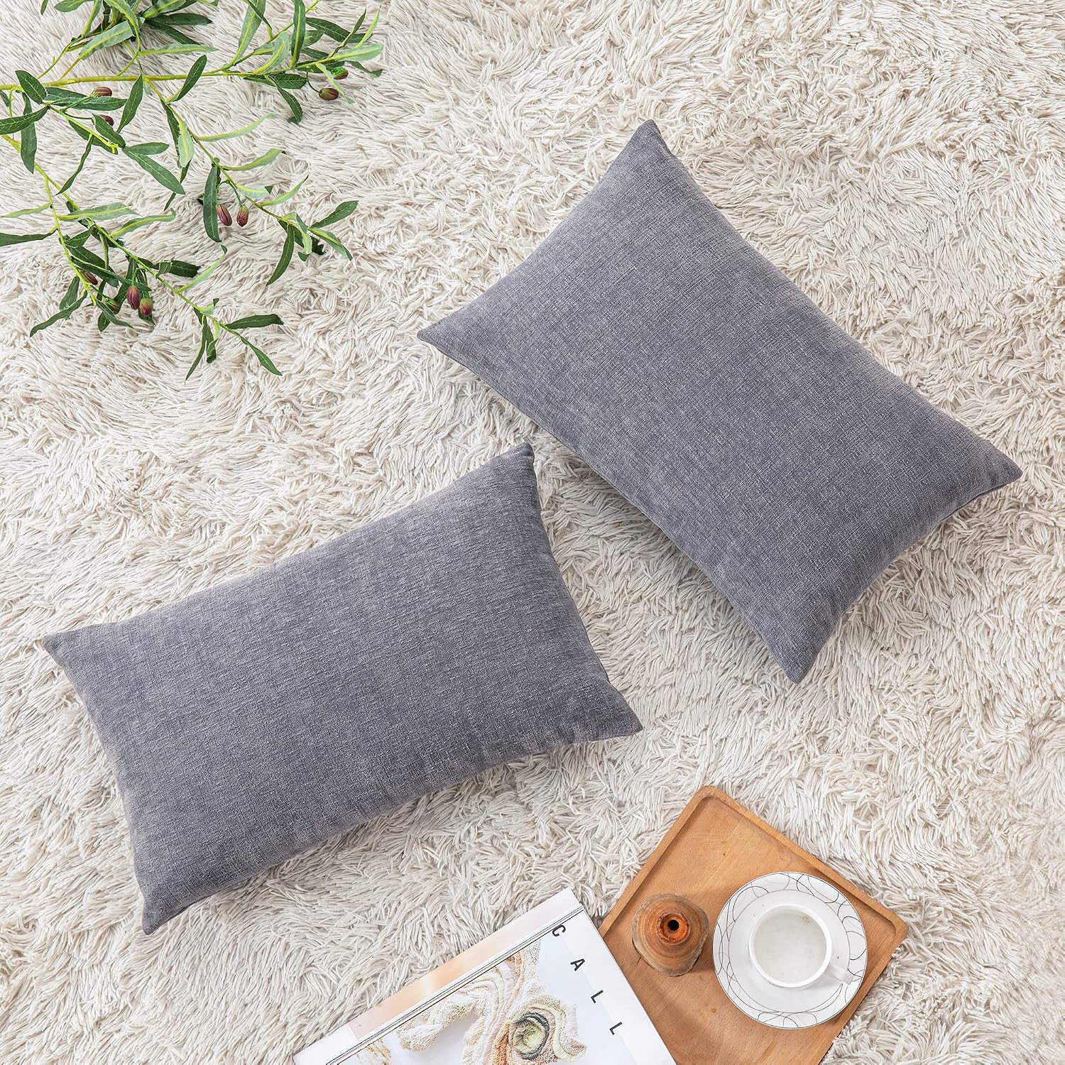 Gawamay Lumbar Support Pillow Decorative Rectangle Throw Pillow Covers 12"x20" Inch Set of 2, Soft Chenille Fall Pillowcase for Living Room…