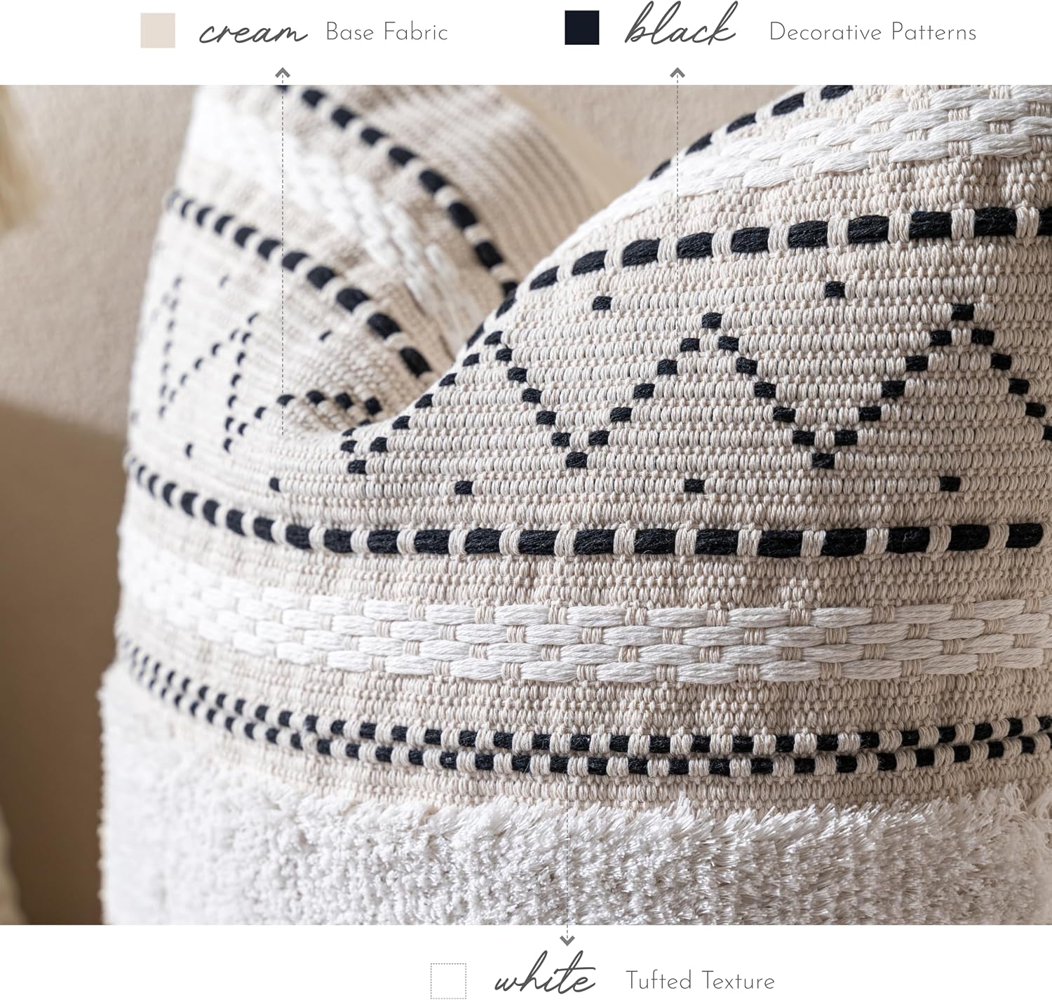 BlissBlush Decorative Throw Pillow Covers 18x18 Combo Set of 2 Square Boho Black Neutral Accent Pillowcase Tassels Farmhouse Cushion for…