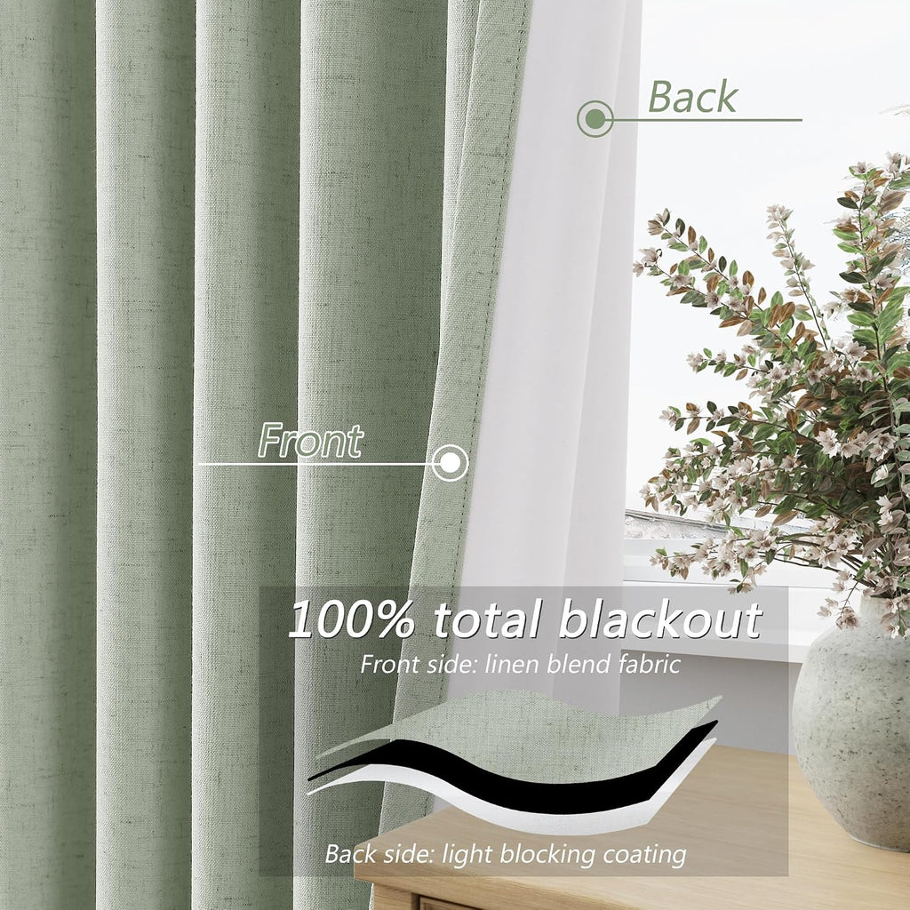 Guken 100% Blackout Curtains 120 Inch Length 2 Panels Set for Living Room Bedroom Back Tab Thermal Insulated Black Out Linen Drapes Room Da…