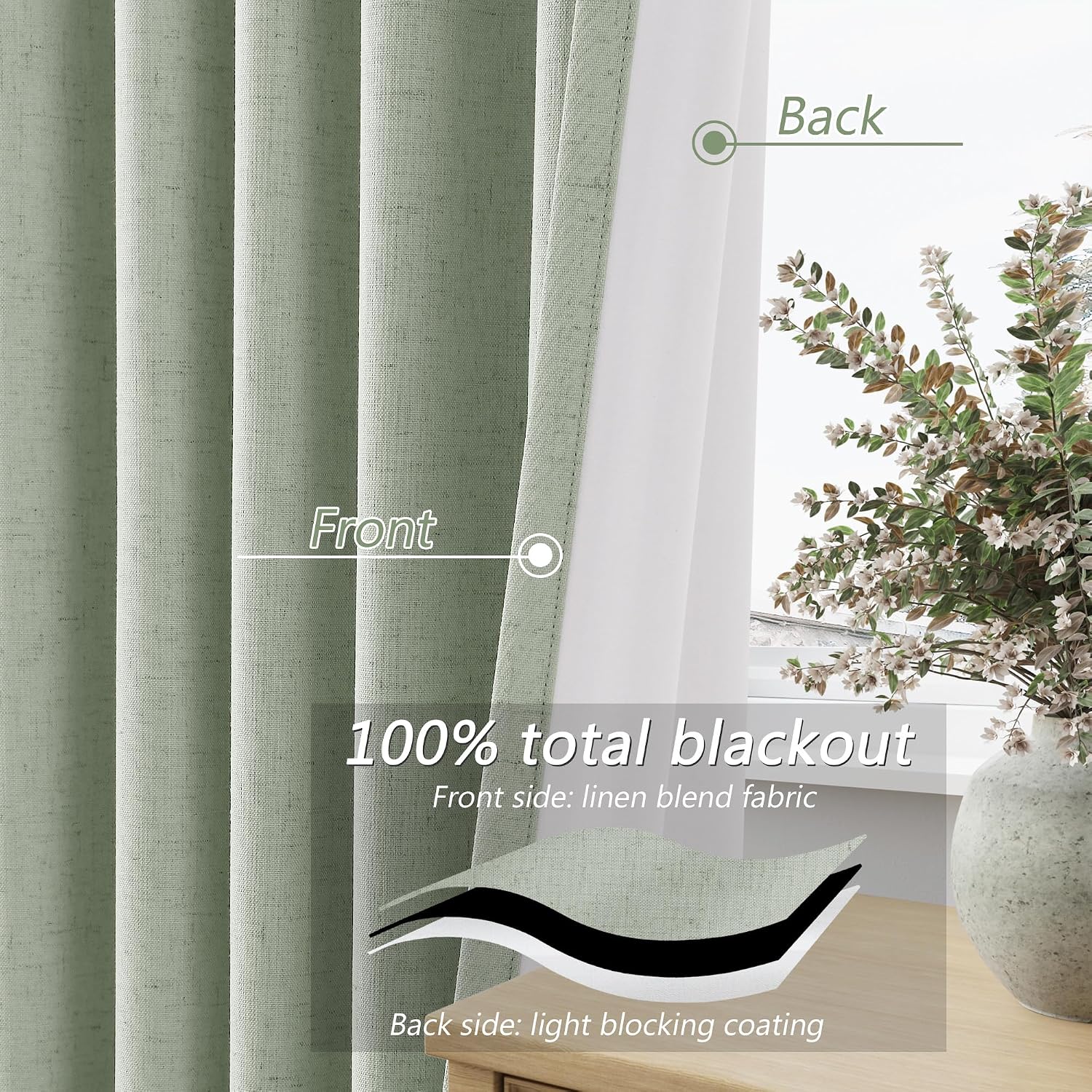 Guken 100% Blackout Curtains 120 Inch Length 2 Panels Set for Living Room Bedroom Back Tab Thermal Insulated Black Out Linen Drapes Room Da…