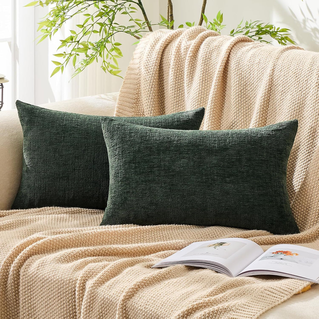 Gawamay Set of 2 Decorative Lumbar Soft Chenille Throw Pillow Covers 12x20 Inch (30x50 CM), Boho Farmhouse Cushion Cases, Couch Pillow Cove…