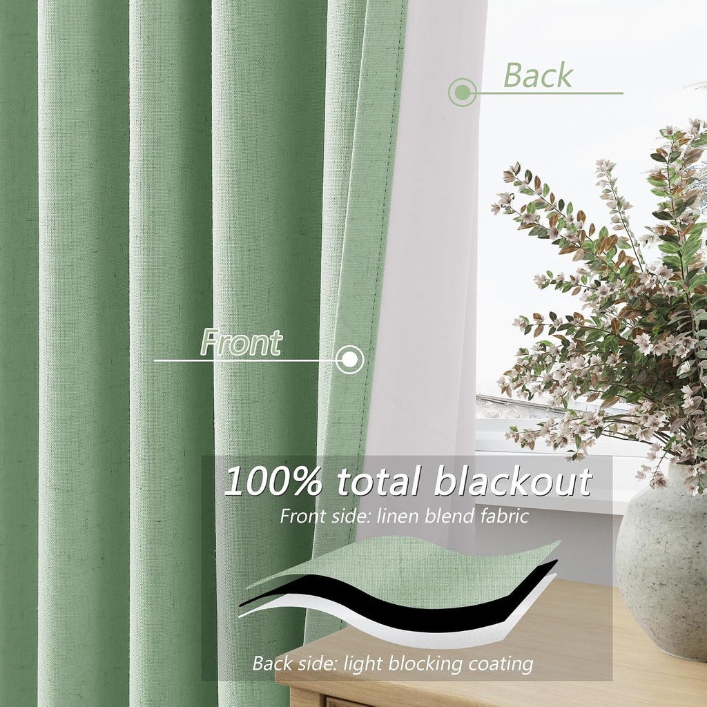 Guken 100% Blackout Curtains 120 Inch Length 2 Panels Set for Living Room Bedroom Back Tab Thermal Insulated Black Out Linen Drapes Room Da…