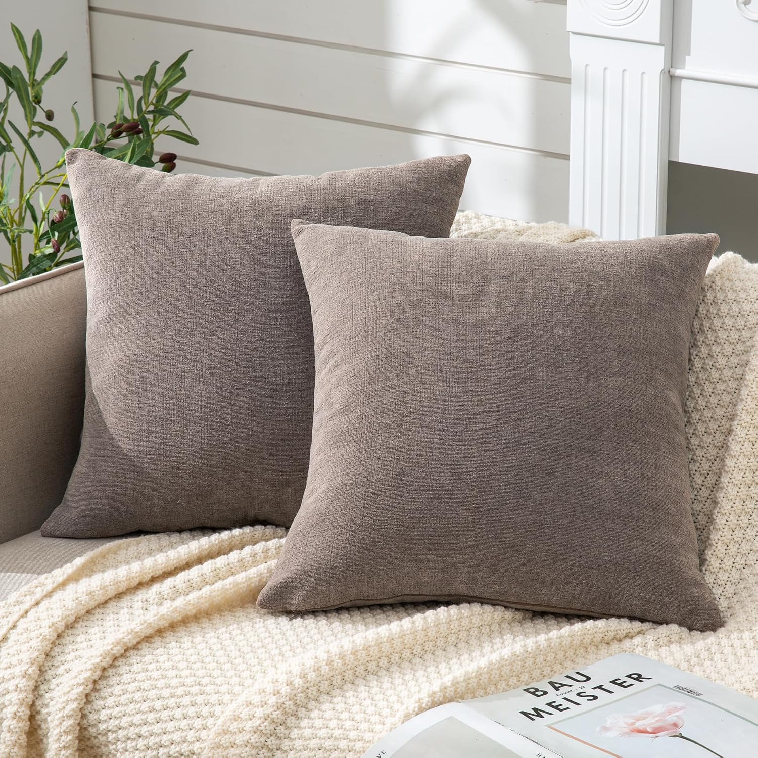 Gawamay Decorative Chenille Throw Pillow Covers 24x24 Inch Pack of 2, Soft Square Couch Pillow Cover for Sofa Cushion Living Room Bedroom P…