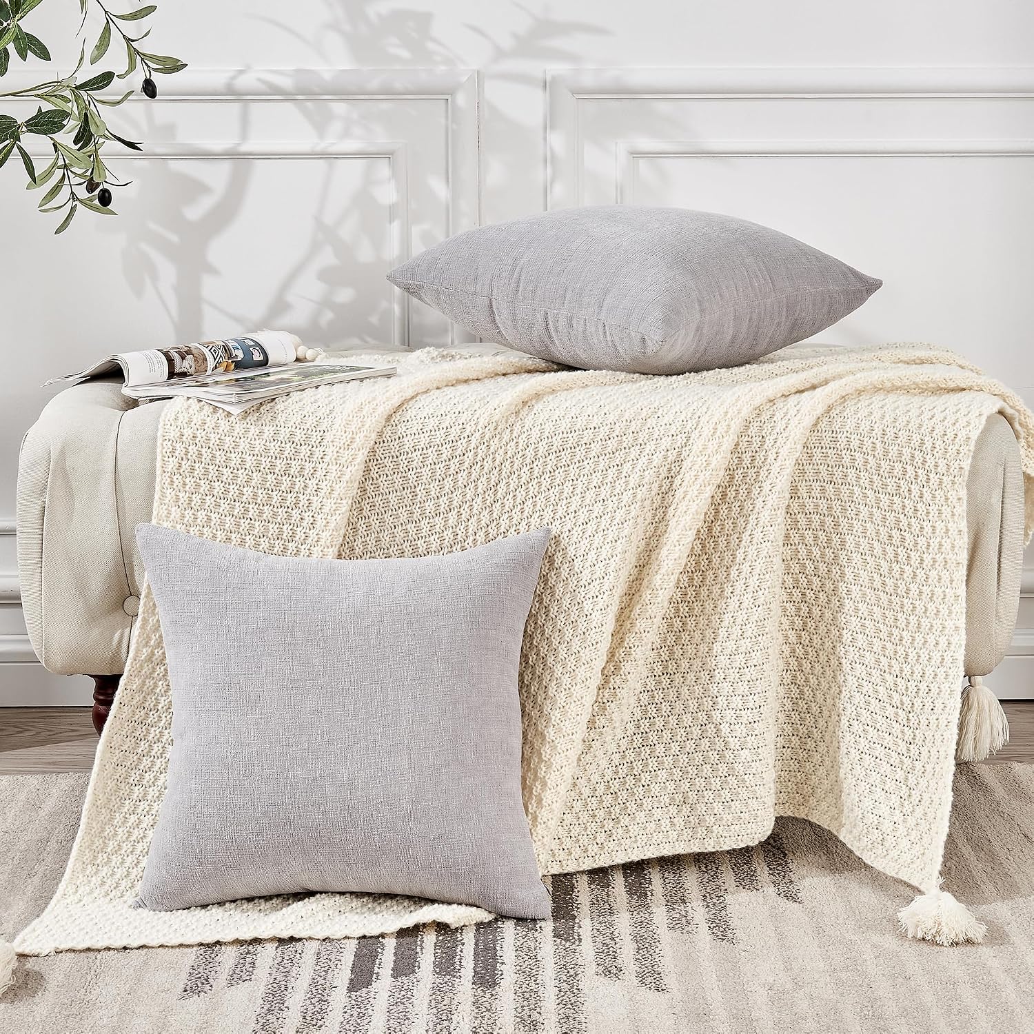 Gawamay Decorative Square Throw Pillow Covers 22"x22" Inch Set of 2, Super Soft Chenille Pillows Farmhouse Fall Pillowcase for Living Room…