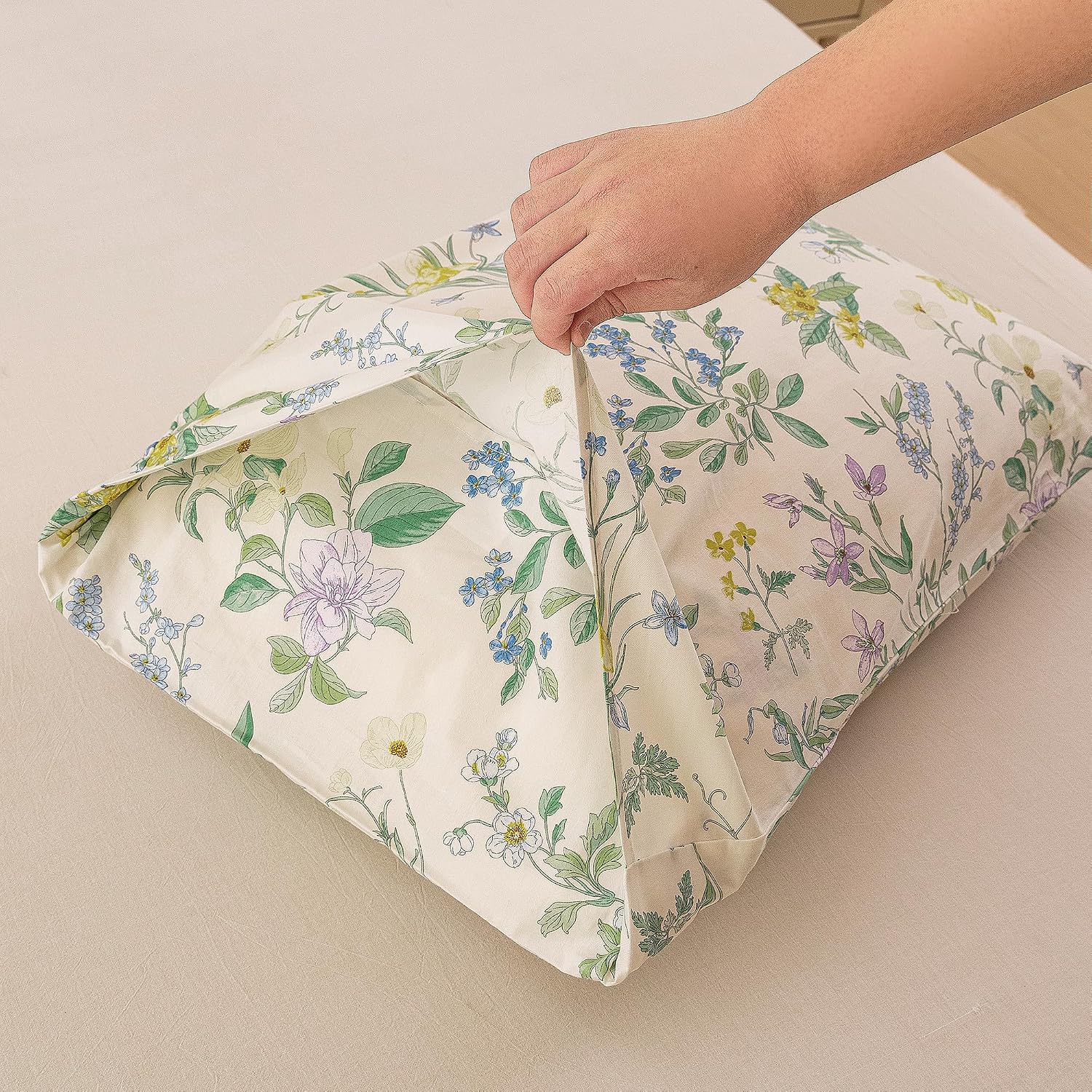 ECOCOTT Floral Pillowcases King Size Set of 2, 100% Washed Cotton Pillow Cases with Envelope Closure, Botanical Wildflower Printed Pillow…