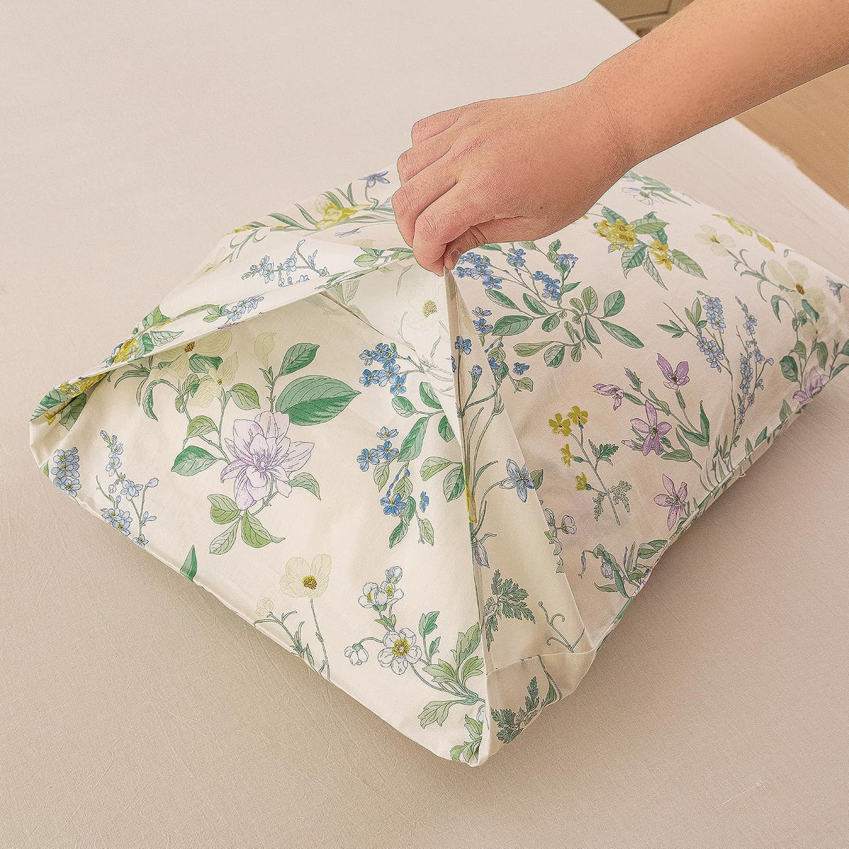 ECOCOTT Floral Pillowcases Standard Size Set of 2, 100% Washed Cotton Pillow Cases with Envelope Closure, Botanical Wildflower Printed…