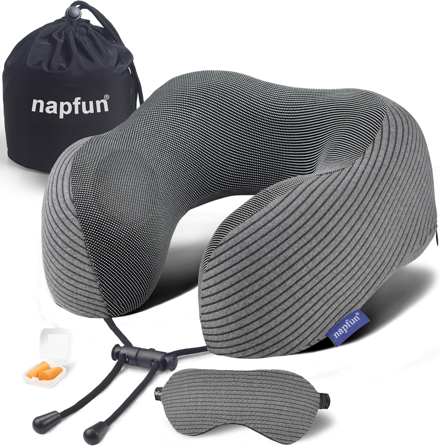 napfun Neck Pillow for Travel with Travel Pouch, Sleep Mask & Earplugs, Memory Foam Airplane Pillow for Headrest Sleep with Eyeshades…