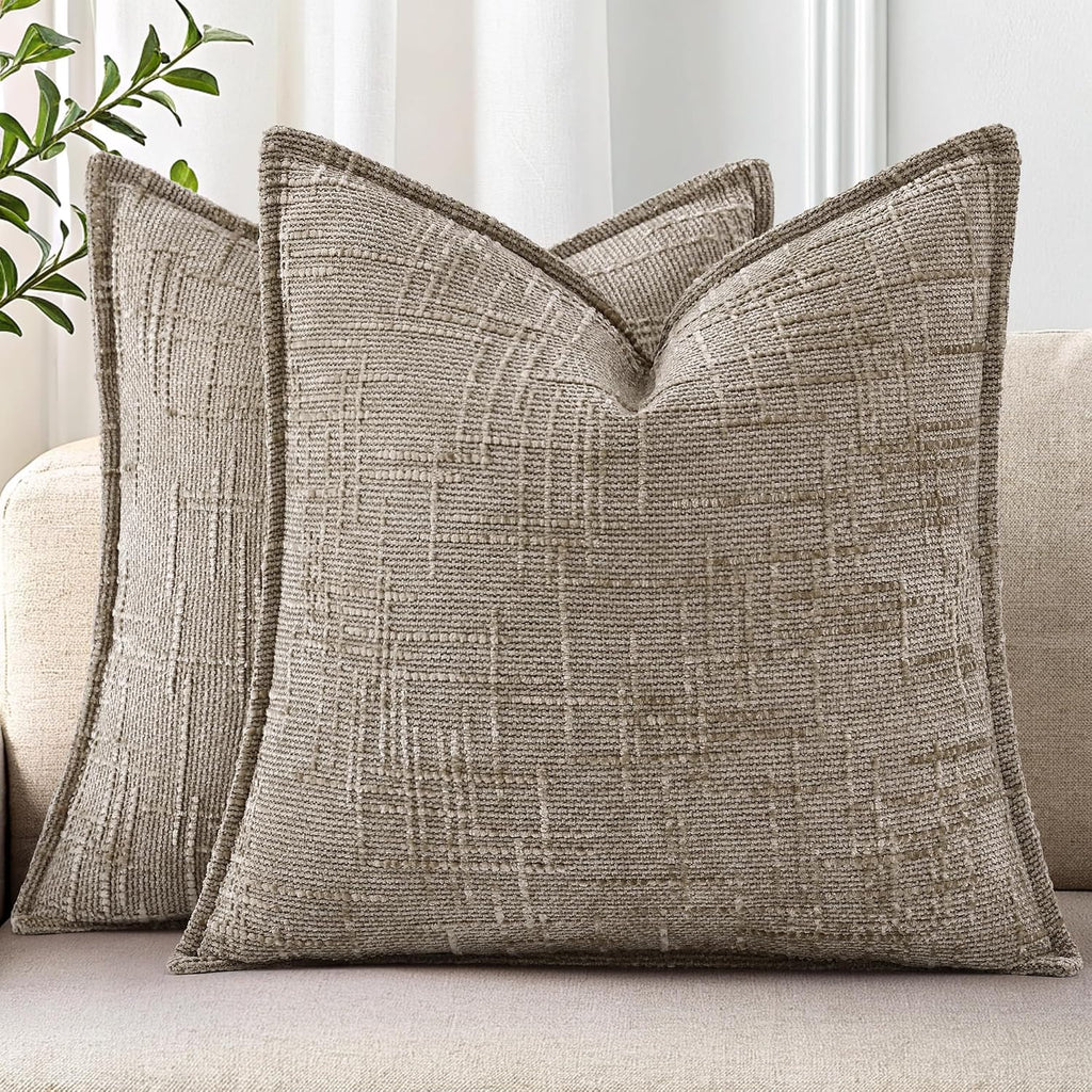 decorUhome Chenille Throw Pillow Covers 20x20 Set of 2, Soft Textured Slubby Modern Decorative Pillow Covers with Elegant Design for Couch,…