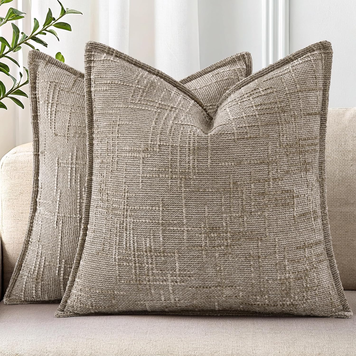 decorUhome Chenille Throw Pillow Covers 22x22 Set of 2, Soft Textured Slubby Modern Decorative Pillow Covers with Elegant Design for Couch,…