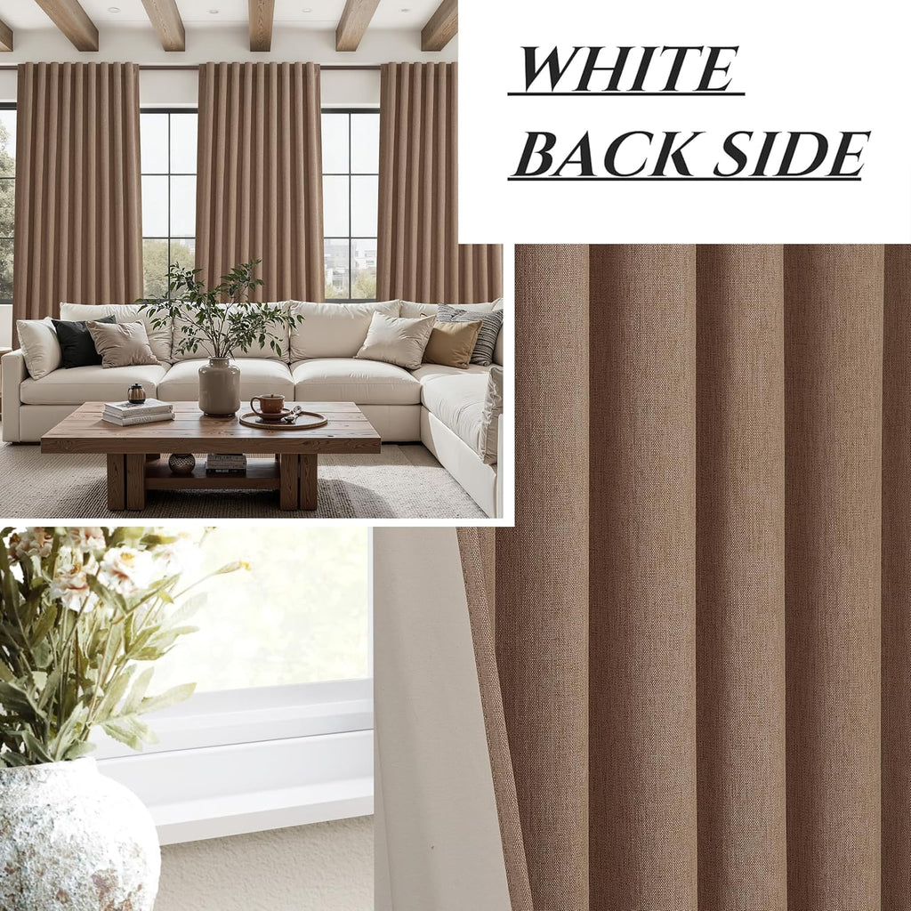 Qjmydeco Rust Brown Blackout Curtains 60 Inches Extra Wide Linen 90 Inch Length for Living Room, Pleated Farmhouse Bedroom Chocolate Thermal…
