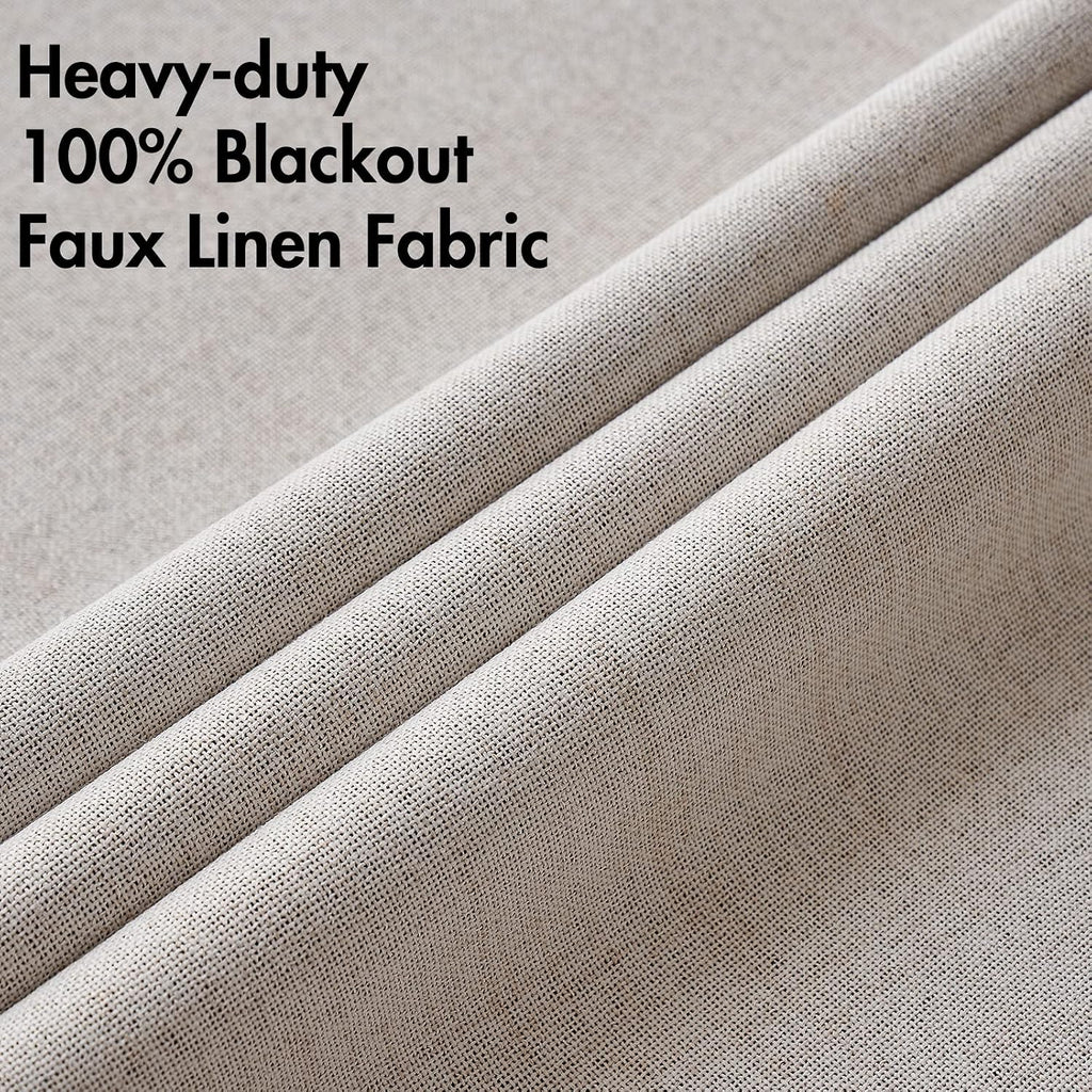 Miulee 100% Blackout Linen Textured Curtains for Bedroom Solid Thermal Insulated Ivory Grommet Room Darkening Curtains & Drapes Luxury Deco…