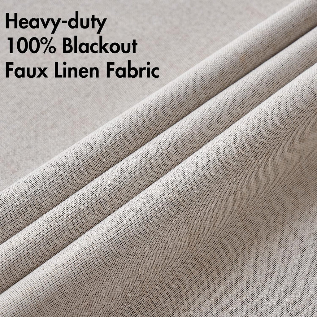 Miulee 100% Blackout Linen Textured Curtains for Bedroom Solid Thermal Insulated Ivory Grommet Room Darkening Curtains & Drapes Luxury Deco…