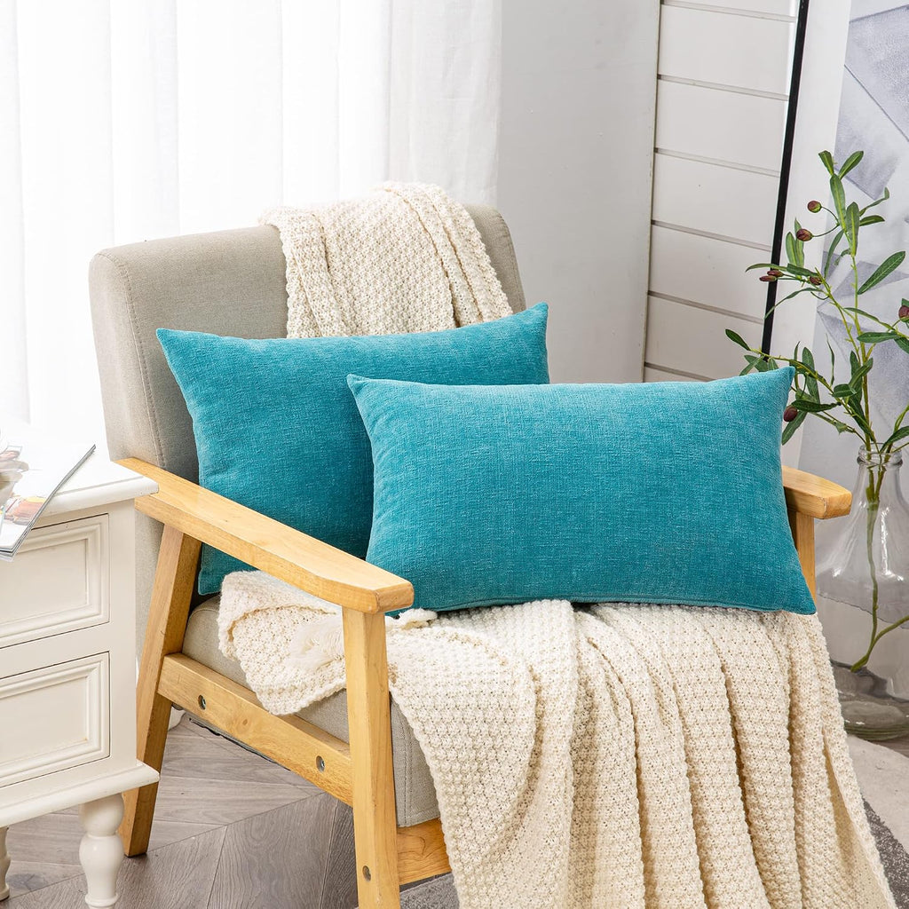 Gawamay Decorative Rectangle Throw Pillow Covers 12"x20" Inch Set of 2, Soft Chenille Lumbar Support Pillow Fall Pillowcase for Living Room…