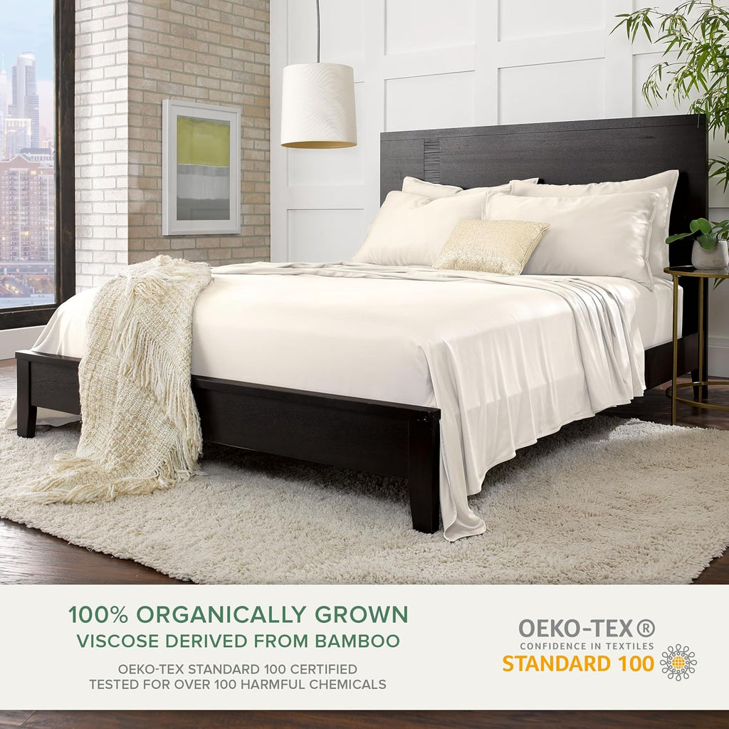 PureBamboo Pure Bamboo Full Sheets, Genuine 100% Organic Viscose Derived from Bamboo Bed Sheet Set, Luxuriously Soft & Cooling, Double Stit…