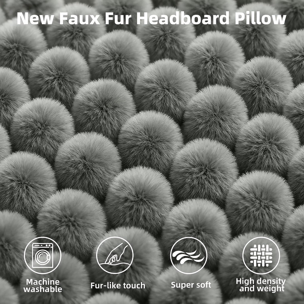 WelltyCare Luxury Faux Fur Headboard Pillow Twin Size - Large Triangular Wedge Cushion for Bed & Sofa, Fluffy Reading Backrest Bolster with…