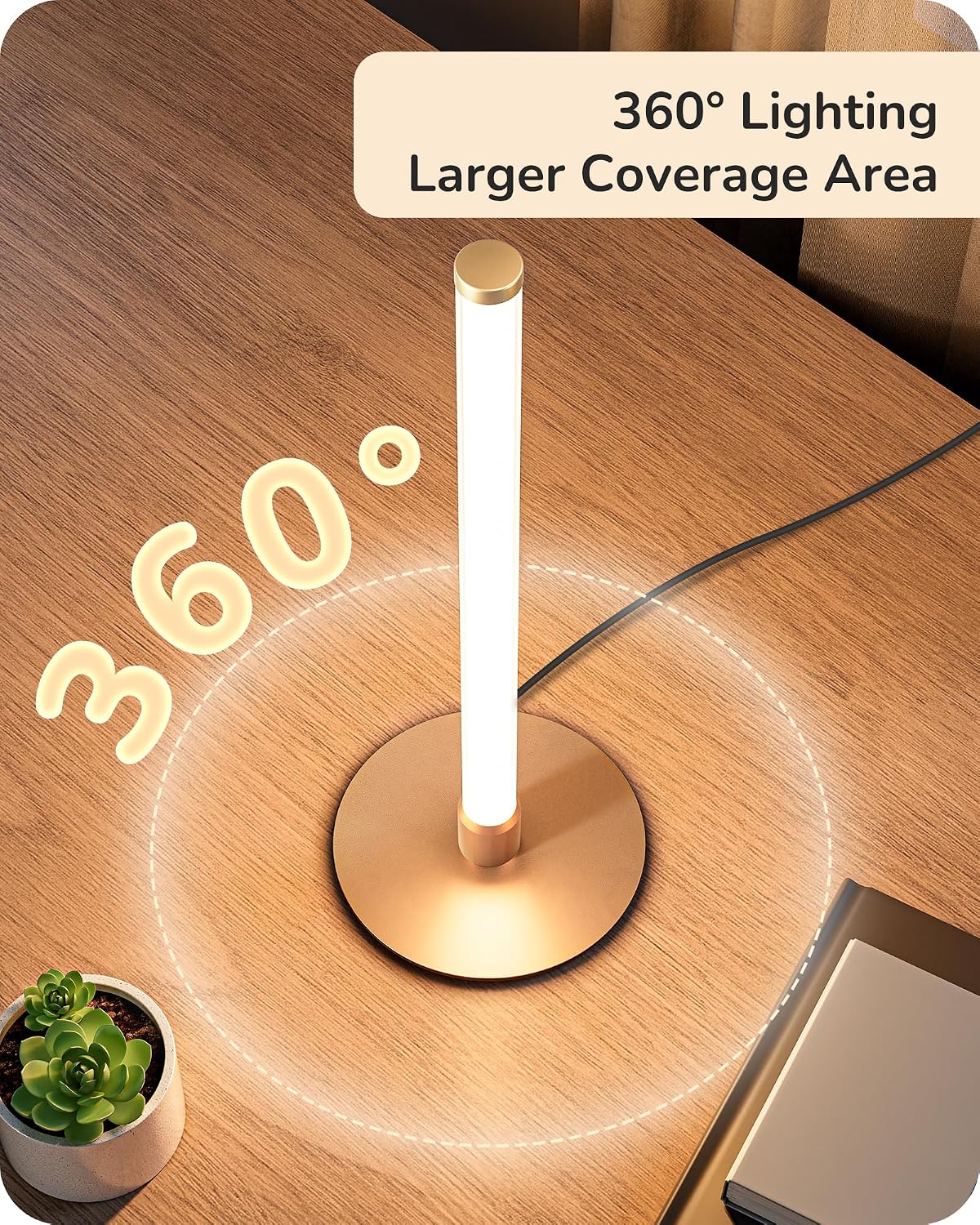 Edishine Modern Table Lamp, LED Bedside Lamp with 360° Illumination, Stepless Dimming & 3 Color Temperature, Nightstand Lamp for Bedro…