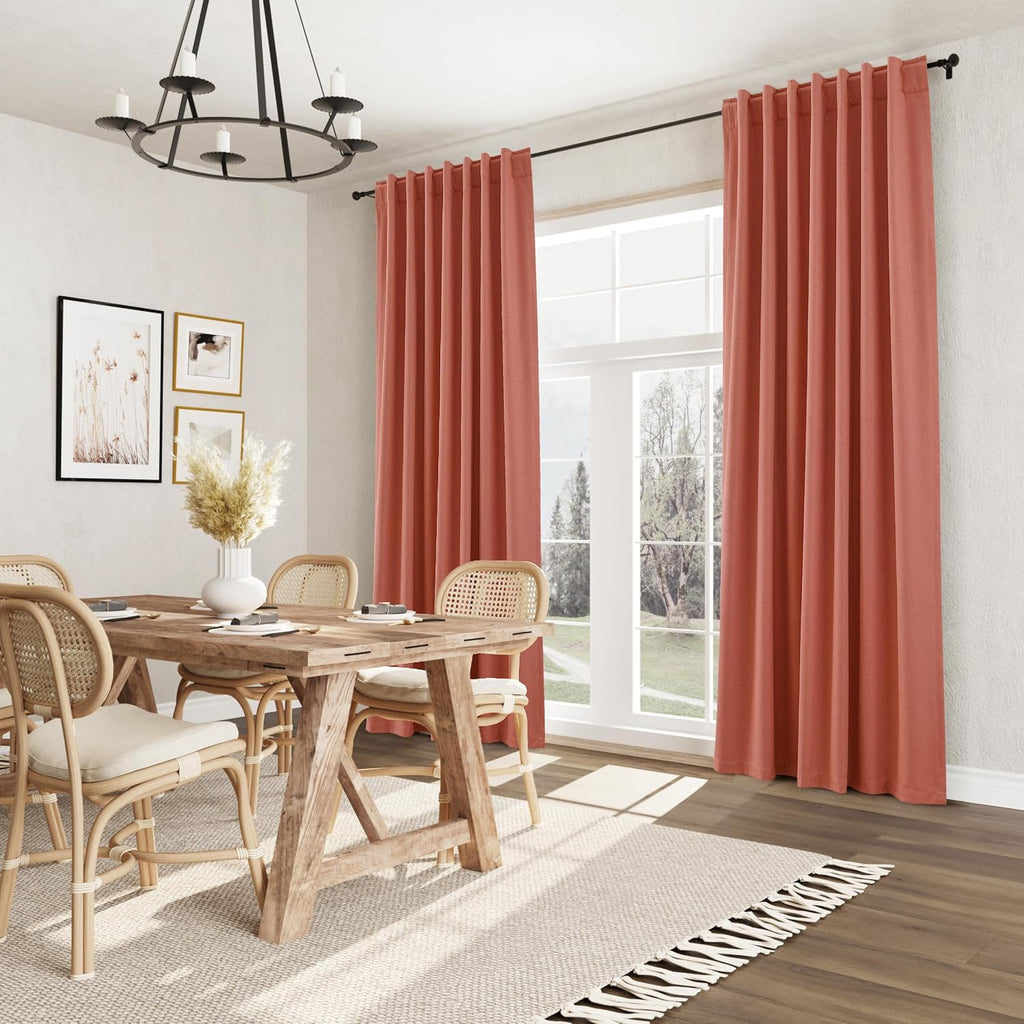Guken Coral 100% Blackout Linen Curtains 84 Inch Length 2 Panels Set for Living Room Bedroom Back Tab Rod Pocket Thermal Insulated Farmhous…