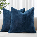 decorUhome Chenille Navy Blue Summer Throw Pillow Covers 18x18 Inch Set of 2, Decorative Soft Couch Pillow Covers Solid Dyed Accent Farmhou…