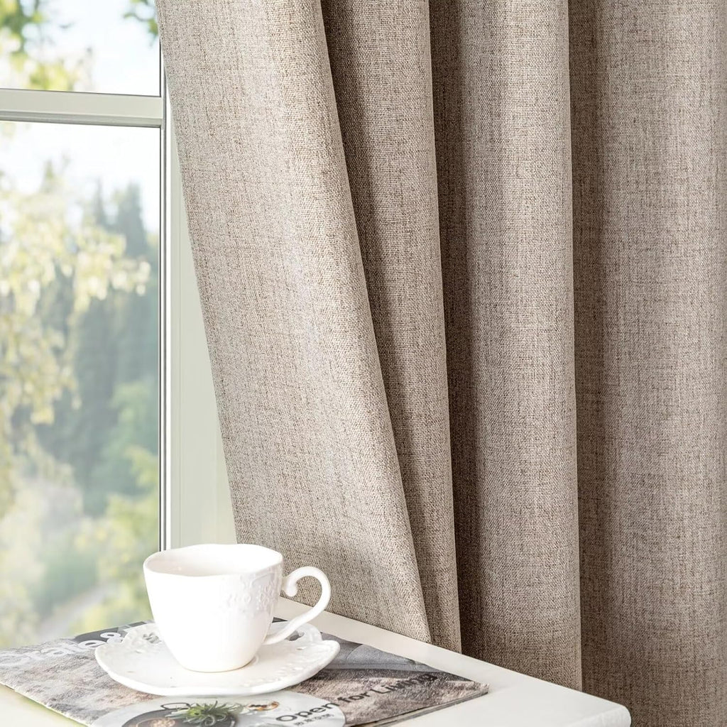 Igemaeve 100% Blackout Curtains for Bedroom 1 Panel, Linen Curtians 96 Inches Long Thermal Insulated, Blackout Grommet Drapes for Living Ro…