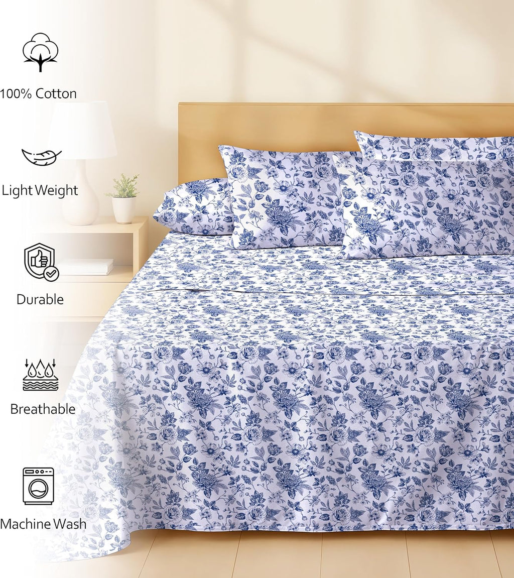 Ruvanti 4 Pcs Cotton Sheets - 100% Natural Cotton Soft, Lightweight & Breathable Crispy Percale Bed Sheets, Twin XL Sheet Sets 16" Deep Poc…