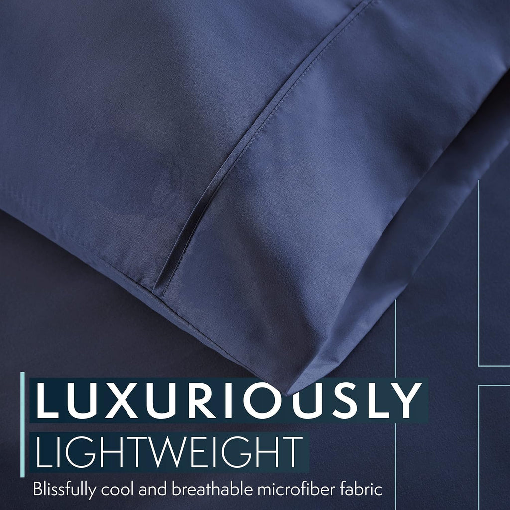 HCCollection HC Collection King Pillow Cases Set of 2- Microfiber, Extra Soft Pillowcases - easy maintenance & Machine Washable - Navy white