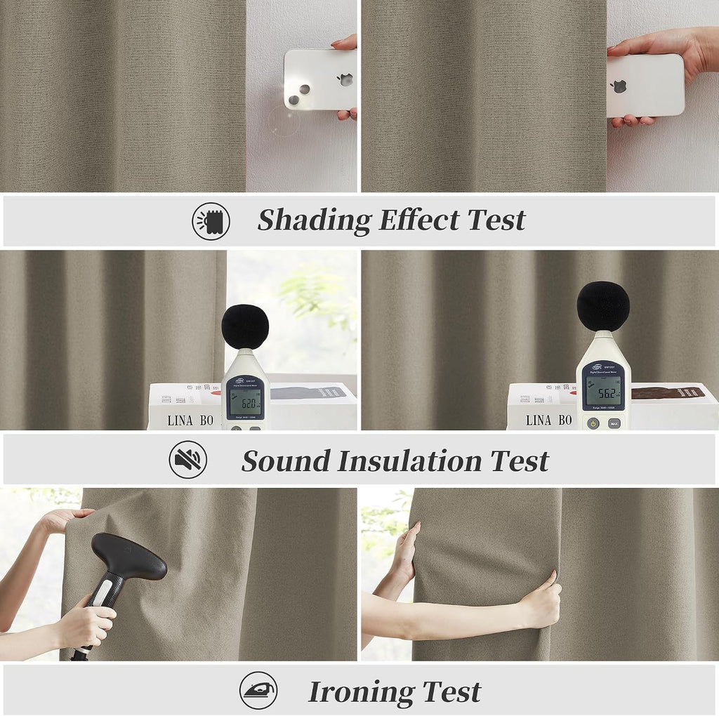 Keqiaosuocai Linen 100% Blackout Curtains 108 Inches Long for Living Room 2 Panels Back Tab Pocket Hook Belt Full Light Blocking Window Dra…