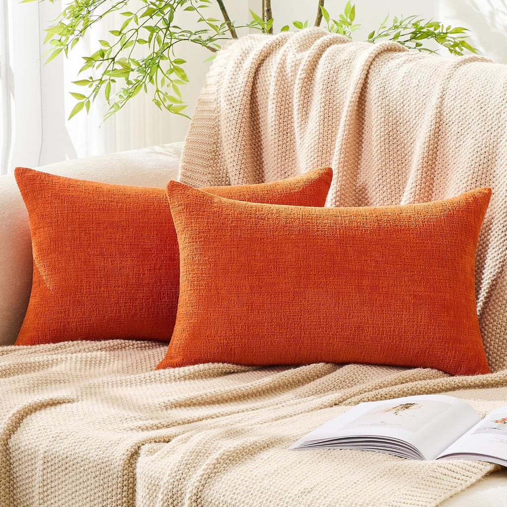 Gawamay Set of 2 Decorative Lumbar Soft Chenille Throw Pillow Covers 12x20 Inch (30x50 CM), Boho Farmhouse Cushion Cases, Couch Pillow Cove…
