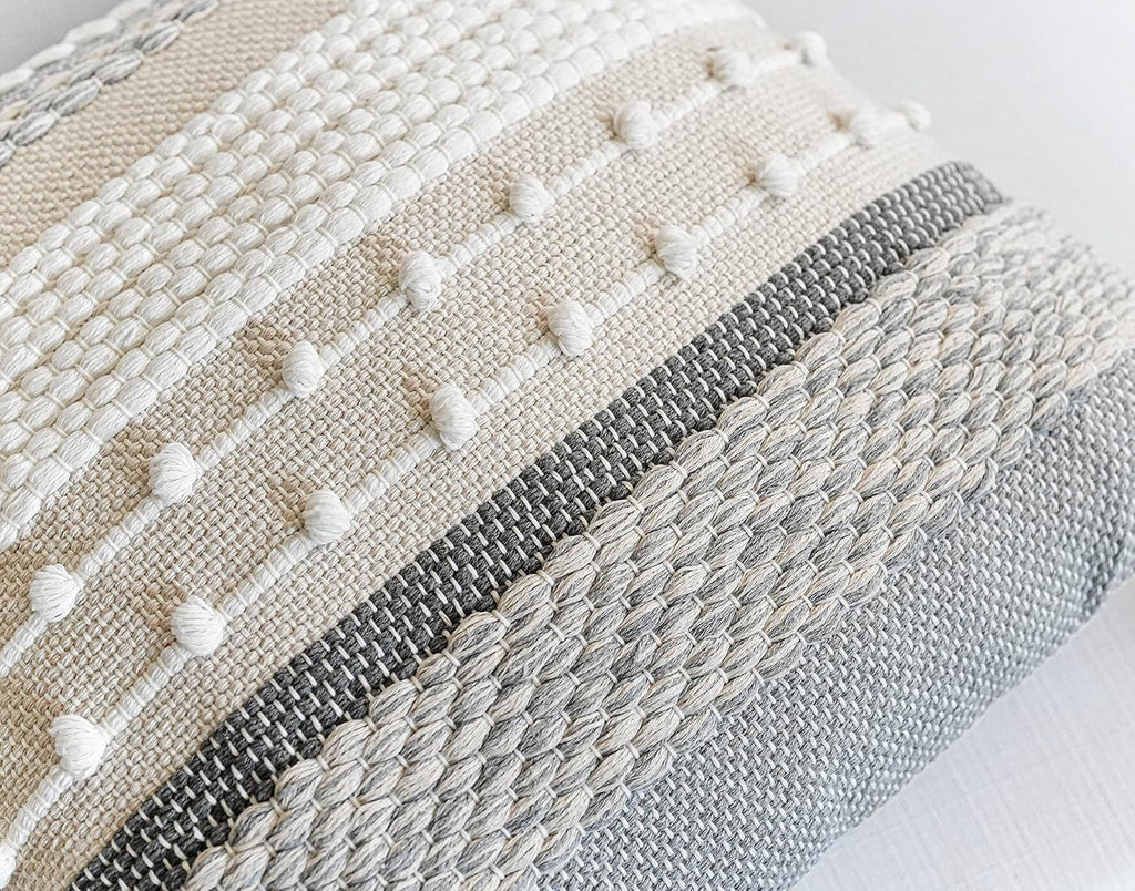 BlissBlush Gray Boho Throw Pillow Cover 22x22, Grey Decorative Accent Pillow for Couch, Square Woven Textured Pillowcase, Modern…