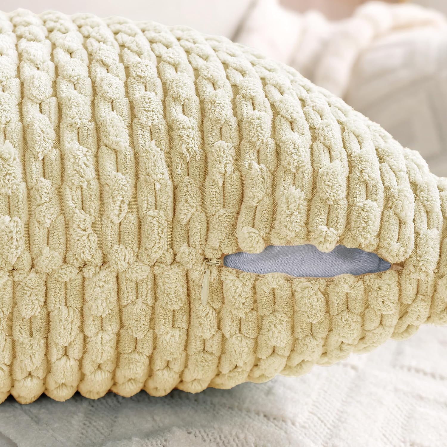 Cozoomy Set of 4 Pale Yellow Decorative Throw Pillow Covers 22x22 Inch Corduroy Pillow Covers for Bed Couch Sofa Living Room Soft Square Cu…