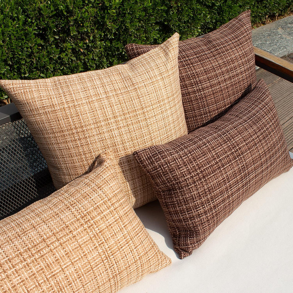 Kevin Textile Outdoor Waterproof Throw Pillow Covers 26x26 Inch Pack of 2 Woven Faux Linen Farmhouse Decorative Euro Shams Water…