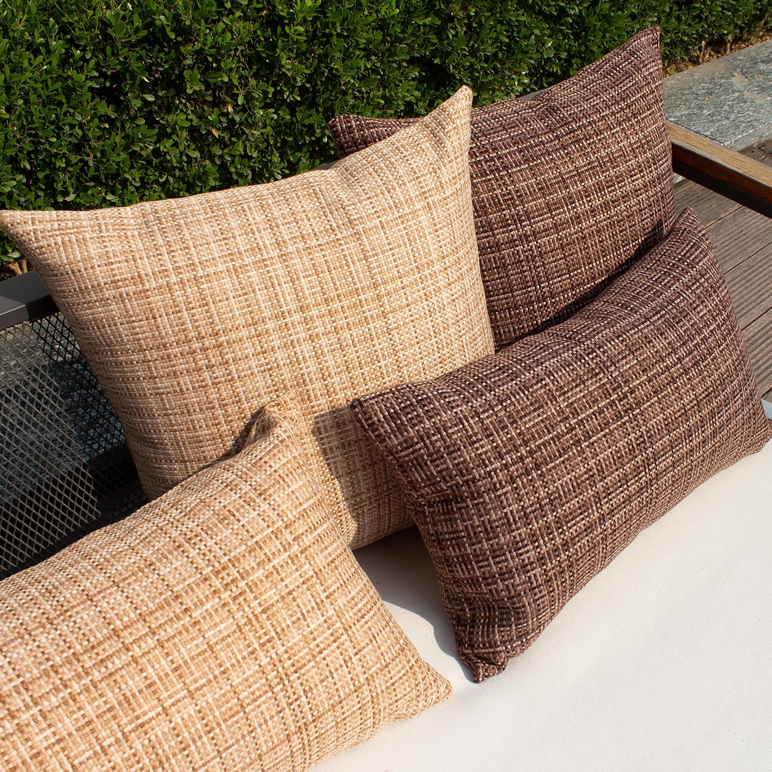 Kevin Textile Outdoor Waterproof Throw Pillow Covers 26x26 Inch Pack of 2 Woven Faux Linen Farmhouse Decorative Euro Shams Water…