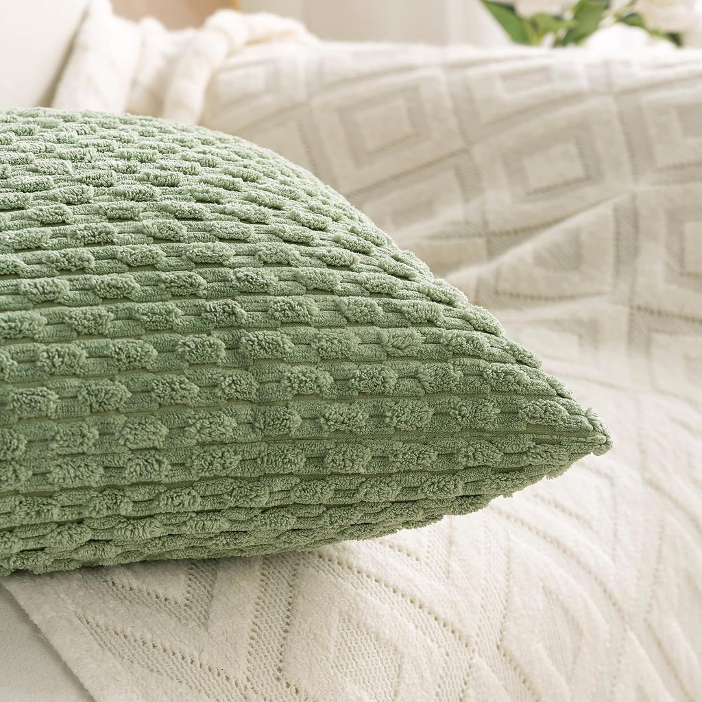 Cozoomy Set of 4 Sage Green Decorative Throw Pillow Covers 18x18 Inch Corduroy Pillow Covers for Bed Couch Sofa Living Room Soft Square Cus…