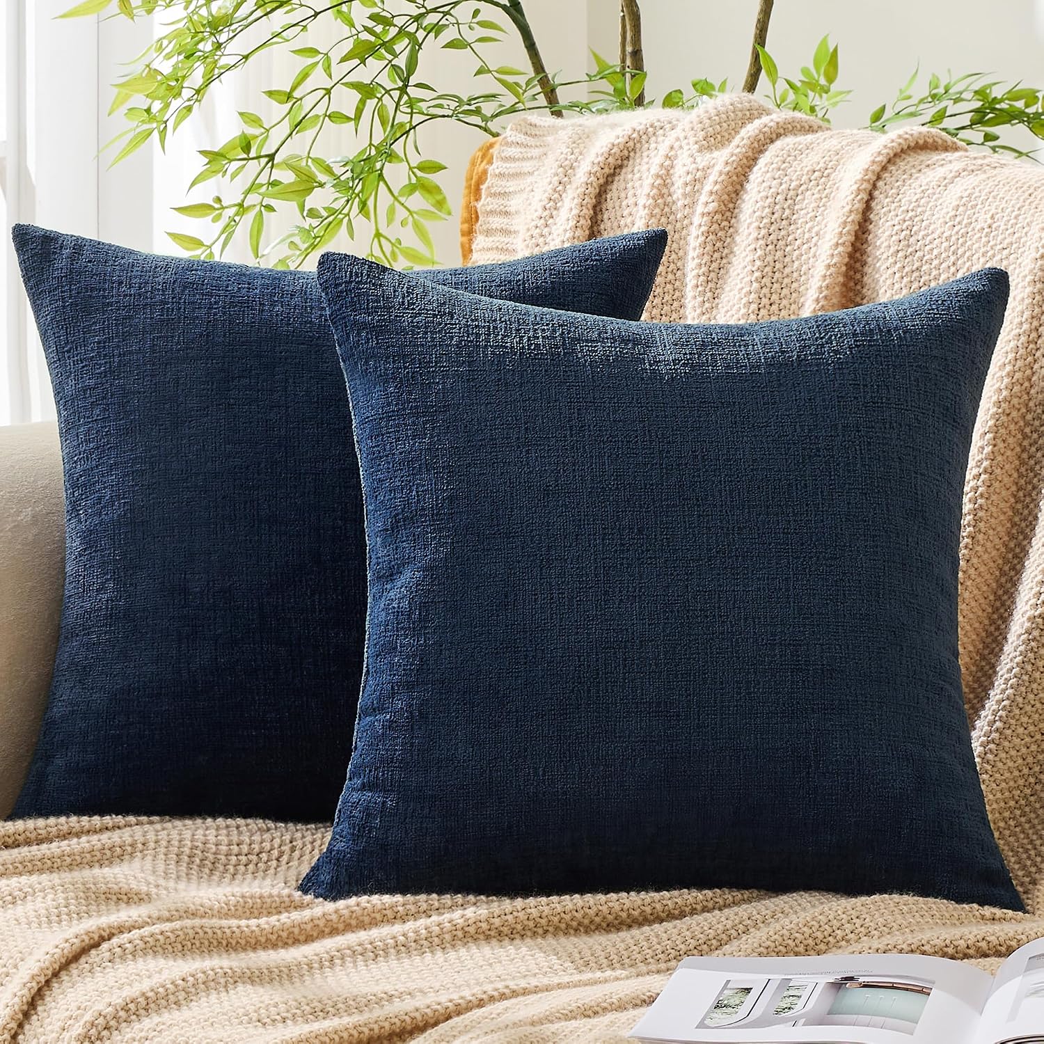 Gawamay Set of 2 Soft Textured Chenille Throw Pillow Covers 26x26 Inch (66x66 CM), Decorative Pillowcases Cushion Covers for Farmhouse Home…