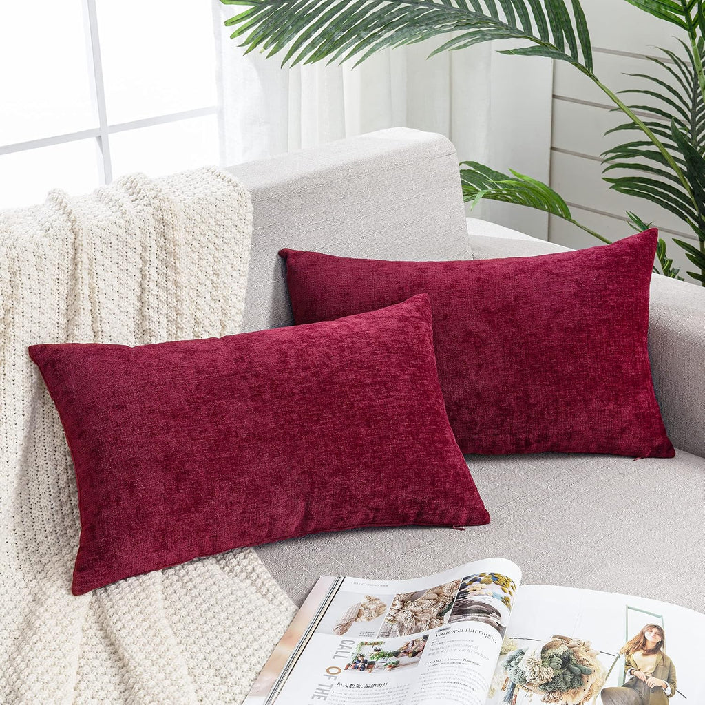 Gawamay Lumbar Decorative Throw Pillow Covers 12"x20" Inch Set of 2, Super Soft Chenille Rectangle Pillowcase for Living Room Bedroom Sofa…