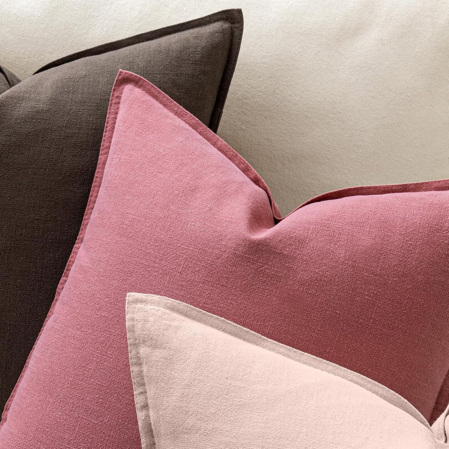 Anroduo Pack of 2 Decorative Linen Pillow Covers Dusty Rose Neutral Farmhouse Boho Soild Cushion Case Soft Accent Pillowcase for Couch Sofa…