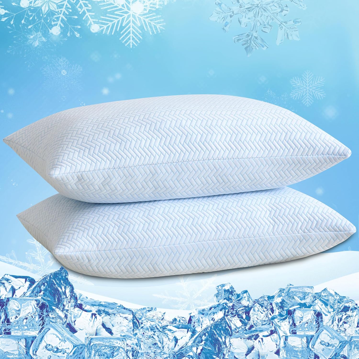 Downcool Cooling Pillow King Size Set of 2, Adjustable Shredded Memory Foam Pillows for Sleeping, Cool Bed Pillows for Hot Sleepers, Soft S…